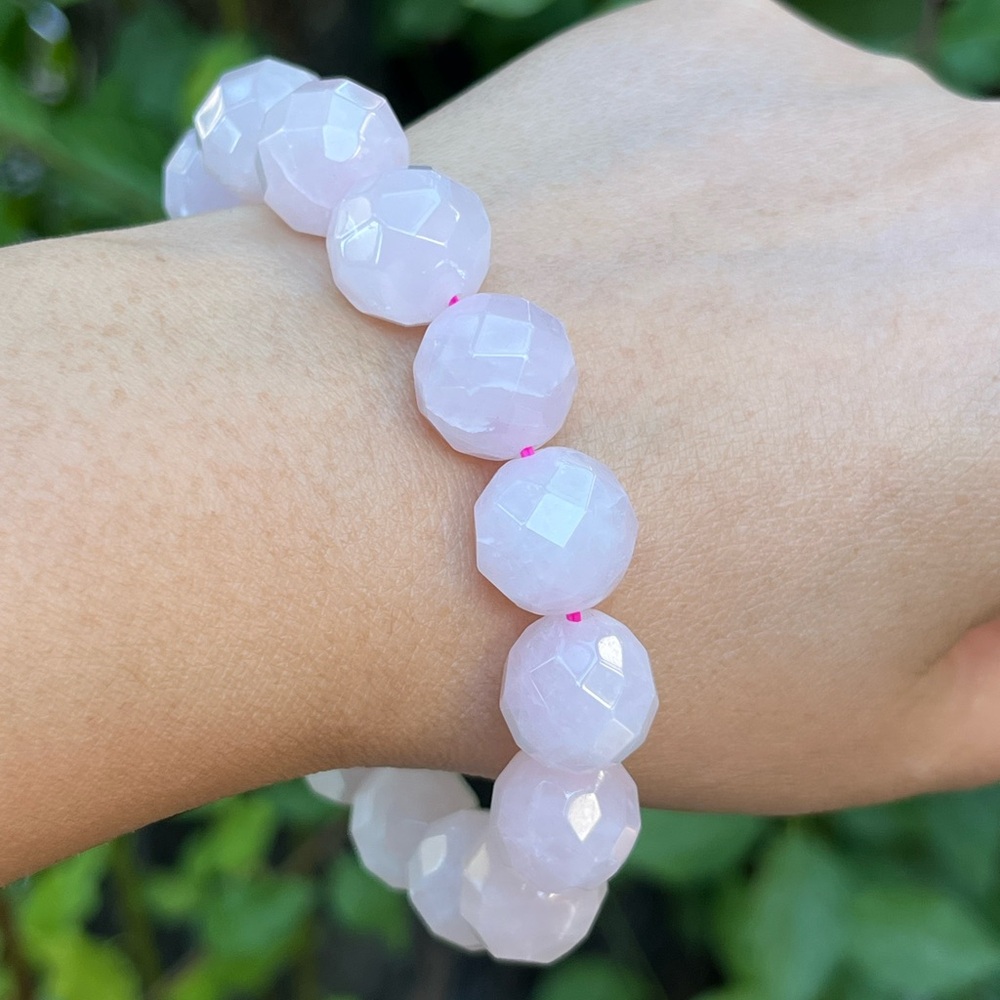 13mmโ stretchable faceted rose quartz bracelet